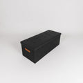 Dark grey rectangular storage bench with tufted lid, ideal for living room furniture by PedestalDiningCo.