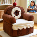 Childrens gray chair from PedestalDiningCo, designed for kids, with a detailed view highlighting its chocolate cake theme.