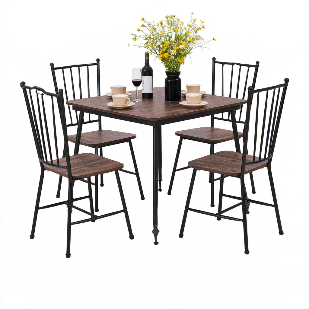 Gray dining table and four chairs set from PedestalDiningCo, rectangular table with modern seating for home dining area.