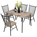 Gray dining table and four matching chairs set by PedestalDiningCo, modern rectangular table for home dining room.
