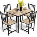 Gray dining table set with a rectangular table and four matching side chairs, ideal for home dining rooms.