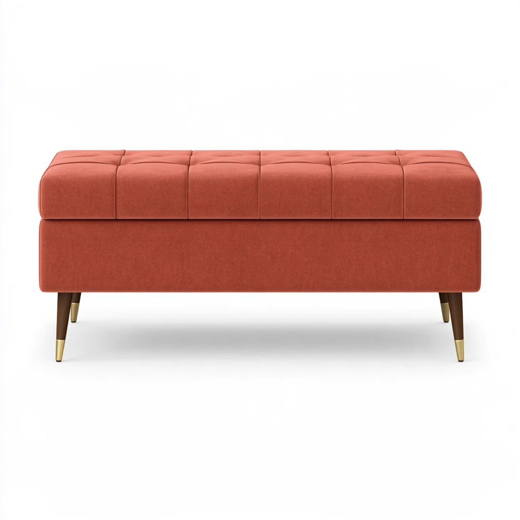 Pink velvet storage bench from PedestalDiningCo, featuring a stylish and functional design for living room or home decor.