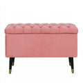Pink velvet storage bench by Pedestaldiningco, cozy seating with a soft, dusty rose color for living room or home decor.