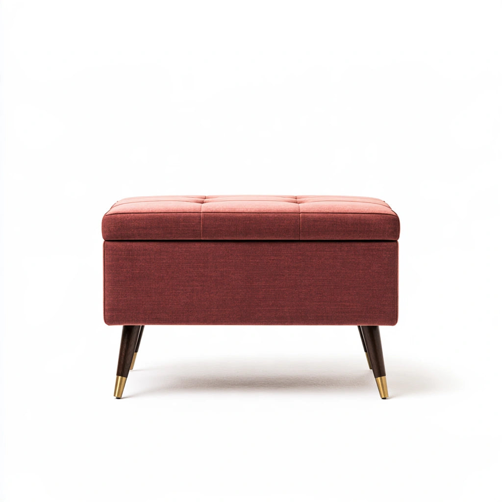 Pink velvet storage bench from PedestalDiningCo, featuring a soft cushioned seat and stylish design for living room decor.