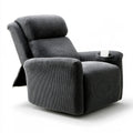 Dark grey elasticized chair slipcover by PedestalDiningCo fitted on a standard recliner, showcasing textured fabric for home and garden.