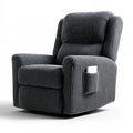 Dark grey elasticized chair slipcover on a standard recliner, textured fabric, fits seat and back for a stylish home and garden look.